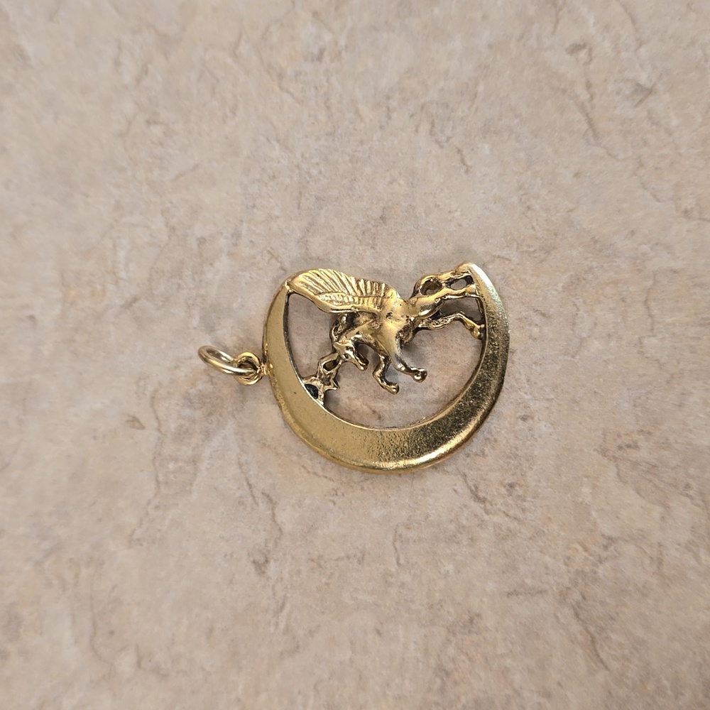 Necklace charm with a gold moon and horse